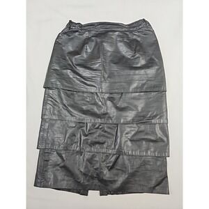 Vtg Northside Tiered Black Leather Skirt Below Knee Size 11